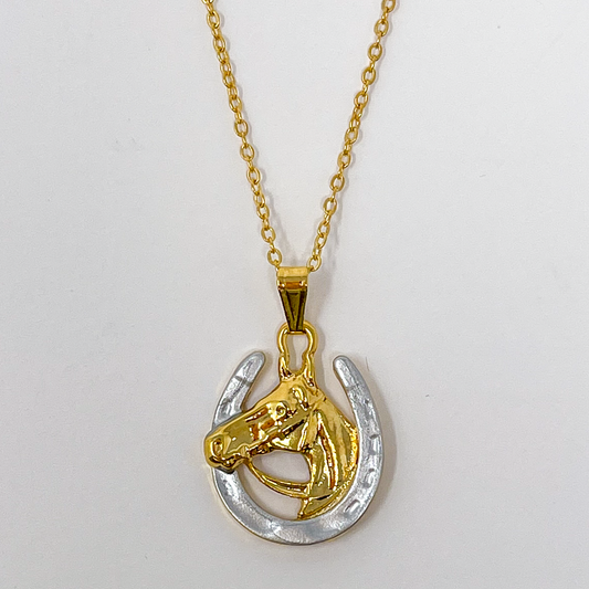 Gold Horse and Silver Horseshoe Necklace
