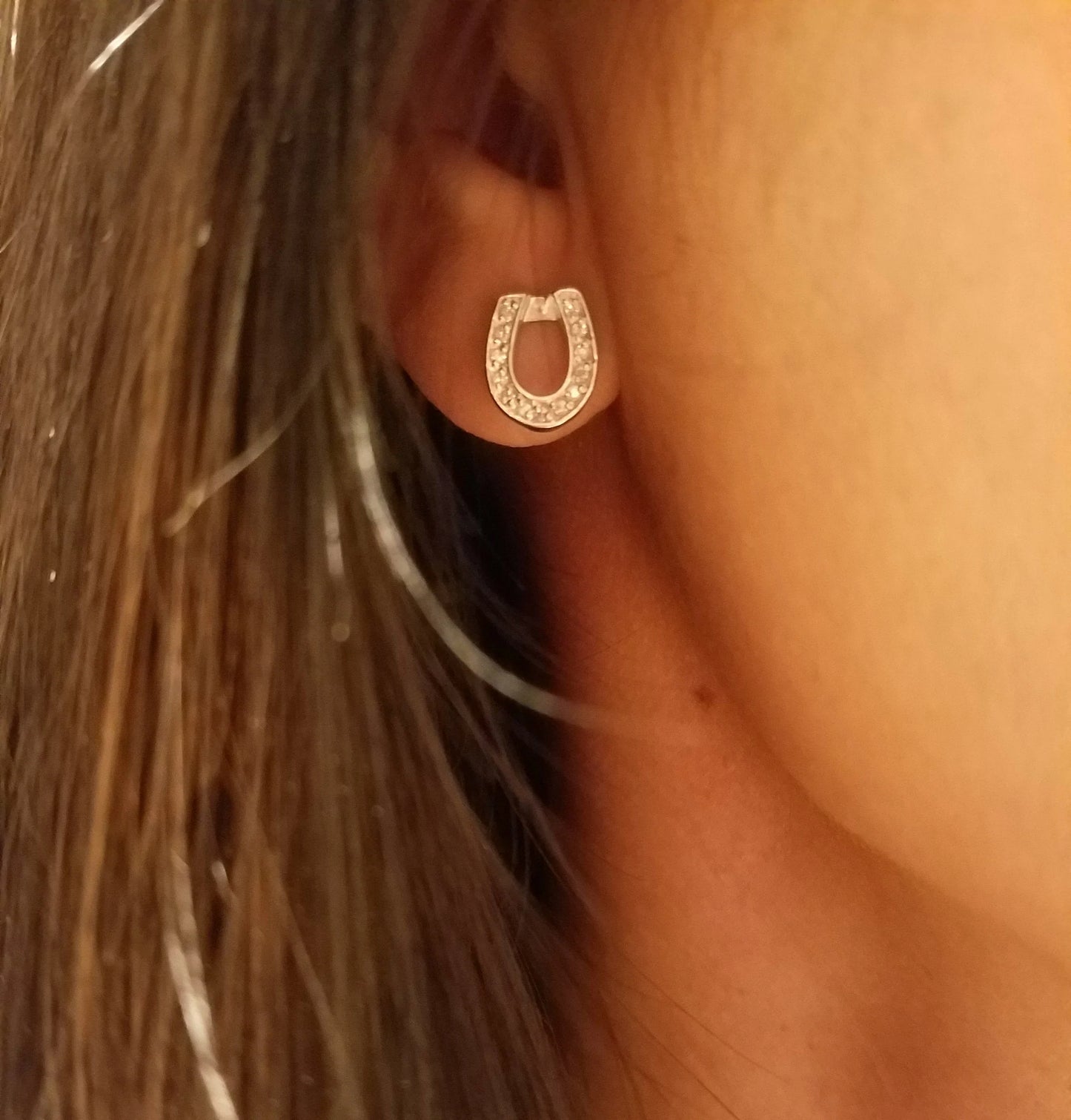 Sterling Silver Crystal Horseshoe Stud Earrings