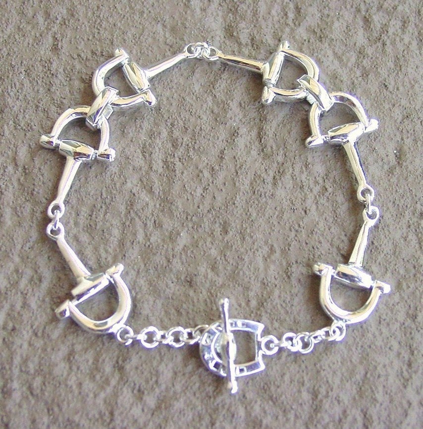 Sterling Silver Snaffle Bit Bracelet with Horseshoe Toggle Closure