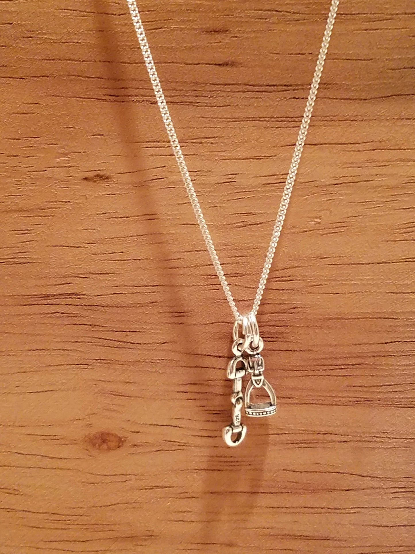 Sterling Silver Snaffle Bit and Stirrup Charm Necklace