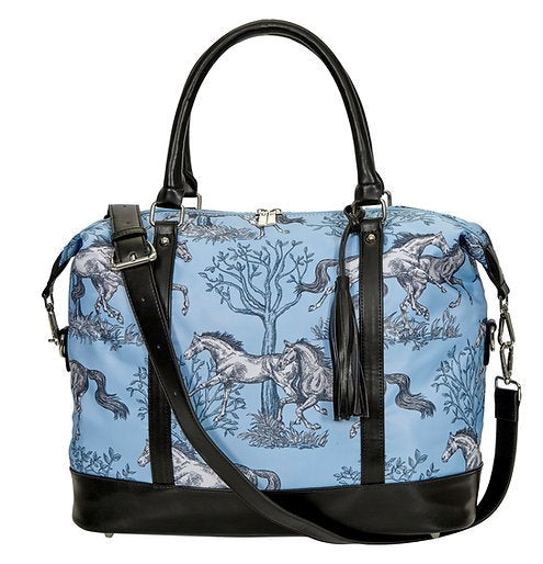 Blue Toile Pattern Travel Bag with Tassel