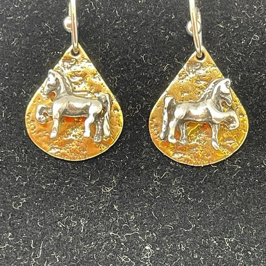 French Wire Earring with Saddlebred on textured teardrop
